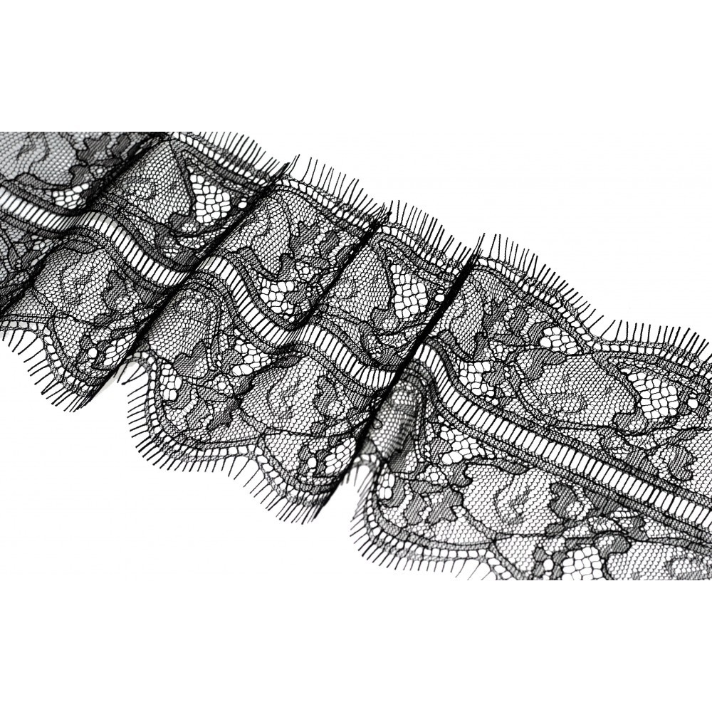 Koronka francuska z rzęskami czarna GNR60007 sz. 9cm dł. 3m