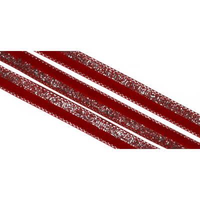 Aksamitka tasiemka brokatowa czerwonosrebrna TA40276 10mm dł. 30 yrd