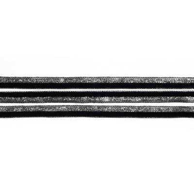 Aksamitka tasiemka brokatowa czarnosrebrna TA40276 10mm dł. 30 yrd