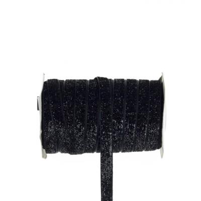 Aksamitka tasiemka brokatowa czarna TA40277 10mm długość 30 yrd