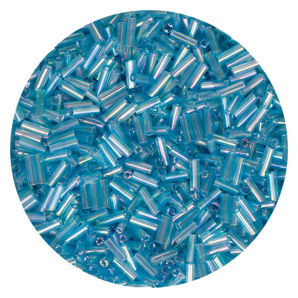Koraliki szklane słomka długa kolor 163 niebieski płynny metal