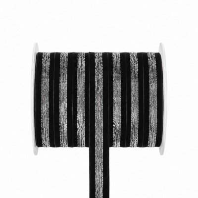 Aksamitka tasiemka brokatowa czarno-srebrna TA40277 15mm długość 30 yrd