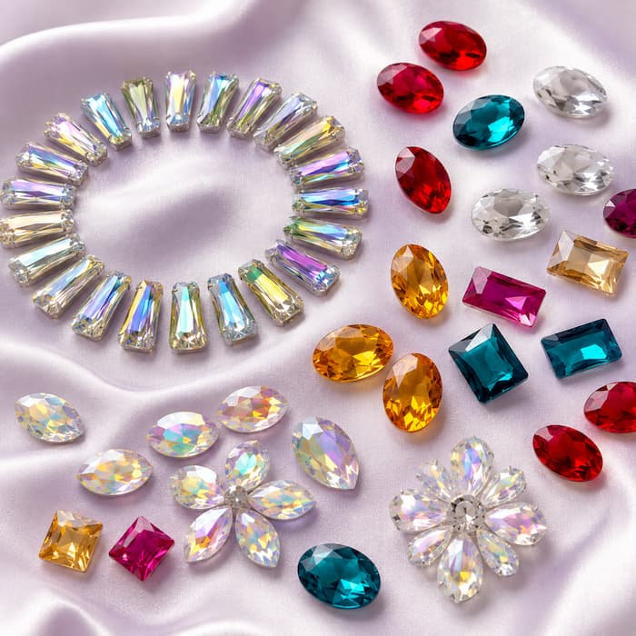 Kolorowe kamienie akrylowe Crystal i Crystal Opal do zdobienia odzieży, kostiumów oraz wyrobu biżuterii